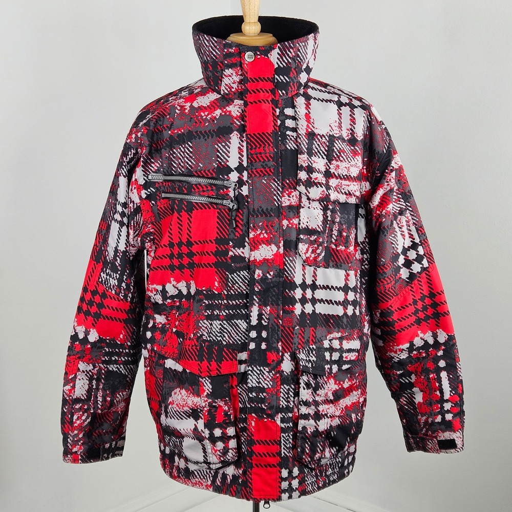 Body Glove Ski Jacket Mens M Red Black Plaid Insulated Coat NO HOOD